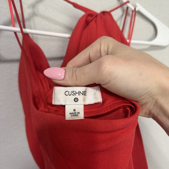 Cushnie Target Red Cowl Neck Slip Midi Dress Womens 6 Satin Leg Slit Tie Neck - Picture 7 of 10